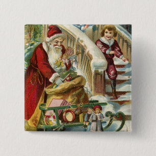 Macaron Carré 5 Cm Enfants courant pour saluer Père Noël