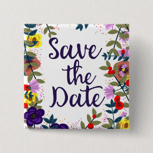 Macaron Carré 5 Cm Enregistrer La Date Mariage Vintage Floral Reef