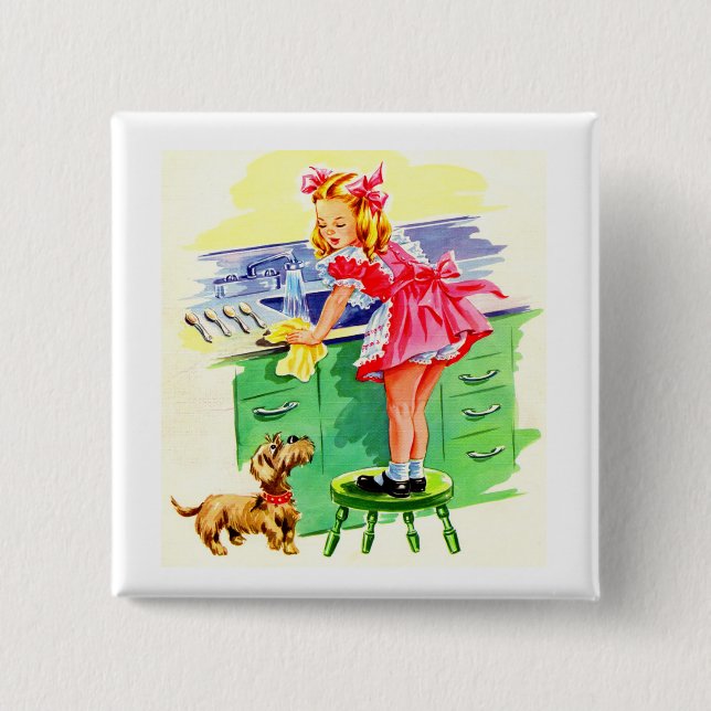 Macaron Carré 5 Cm Enseigner à Rover comment laver la vaisselle (Devant)