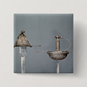 Macaron Carré 5 Cm Épées : rapière de tasse-hilted d'acier ciselé