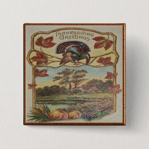 Macaron Carré 5 Cm Épingle des salutations de Thanksgiving Vintage