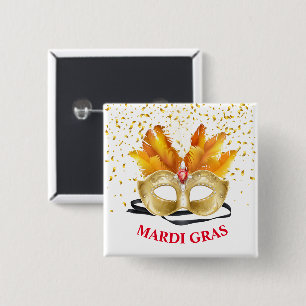 Macaron Carré 5 Cm Épingle du bouton Mardi Gras