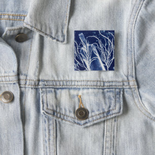 Macaron Carré 5 Cm Épingle pinback cyanotype de bouteille océanique b