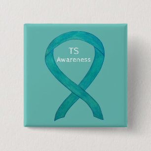 Macaron Carré 5 Cm Épingle Turquoise de ruban de sensibilisation de T