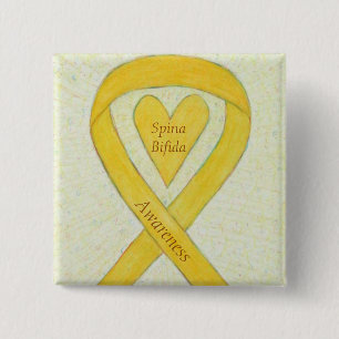 Macaron Carré 5 Cm Épingles de ruban de sensibilisation au cœur jaune