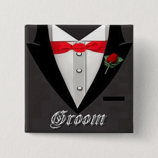 Macaron Carré 5 Cm Épouser le bouton de smoking de marié (Devant)