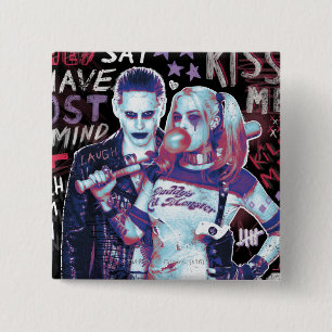 Macaron Carré 5 Cm Équipe de suicide Joker & Harley Typographie Pho