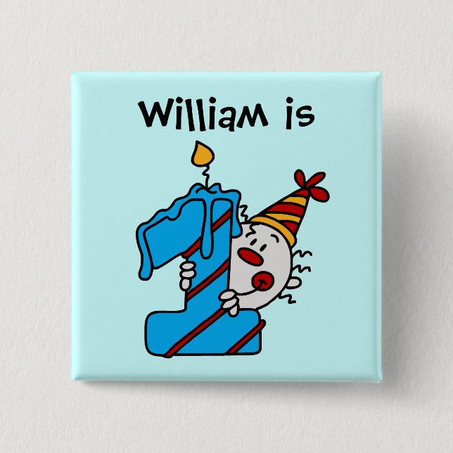 Macaron Carré 5 Cm Ęr bouton d'anniversaire de clown bleu de bougie (Devant)