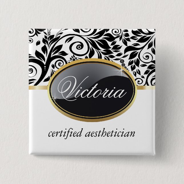 Macaron Carré 5 Cm Étiquette chique de nom de salon (Devant)