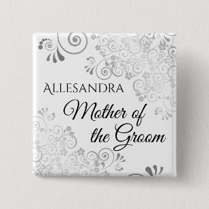 Macaron Carré 5 Cm Étiquette de nom de la mère du marié argentée avec