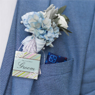Macaron Carré 5 Cm Étiquette de nom de mariage chic rayures jardin do