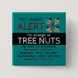 Macaron Carré 5 Cm Étiquette turquoise Tree Nut Food Allergy Alert