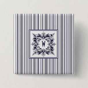 Macaron Carré 5 Cm Étiquette Vintage et monogramme de la bande bleue 