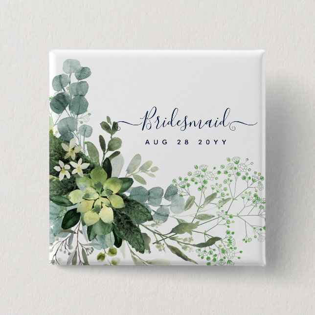 Macaron Carré 5 Cm Eucalyptus Verdure Mariage Foliage Bébés Respirer (Devant)