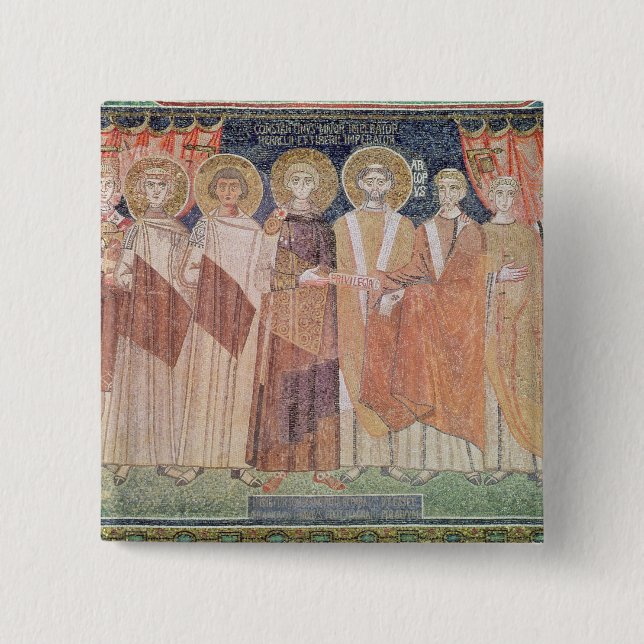 Macaron Carré 5 Cm Évêque de octroi de Constantine IV privilèges (Devant)