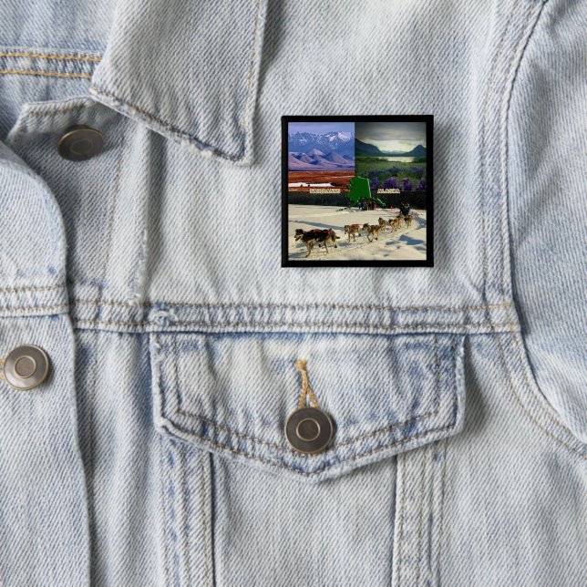 Macaron Carré 5 Cm Fairbanks Alaska Photo Collage Pinback (En situation)