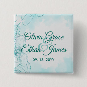 Macaron Carré 5 Cm Faire-part de mariage floral aquarelle sarcelle él