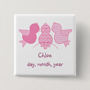 Macaron Carré 5 Cm Faire-part de naissance rose mignon de bébé