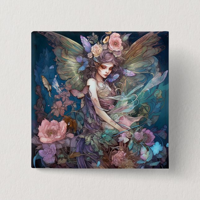 Macaron Carré 5 Cm Fairy Woman Imaginaire Art (Devant)