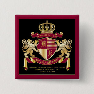 Macaron Carré 5 Cm Faites votre propre blason d'armoiries d'or rouge