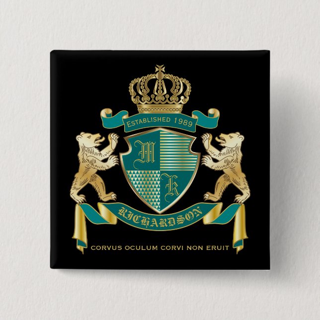 Macaron Carré 5 Cm Faites votre propre blouse d'armoiries Turquoise d (Devant)