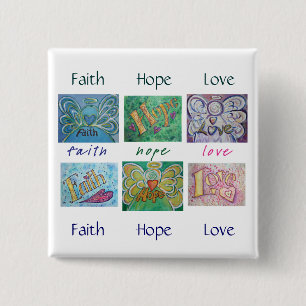 Macaron Carré 5 Cm Faith Hope Love Angel Word Collage Bouton ou épine