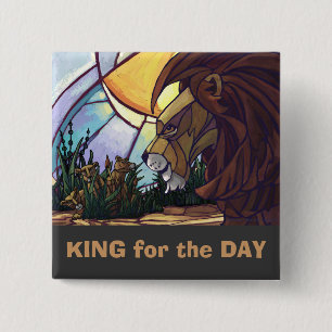 Macaron Carré 5 Cm Famille Lion, King for the Day Button
