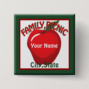 Macaron Carré 5 Cm Family Picnic Apple Name Tag Button