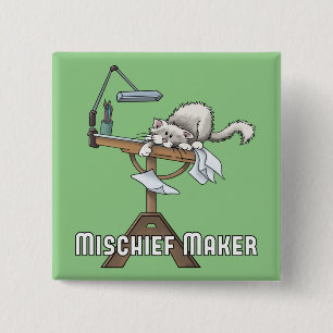 Macaron Carré 5 Cm Fauteur de trouble chat blanc Bouton
