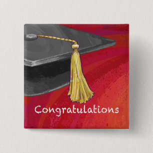 Macaron Carré 5 Cm Félicitations Diplômé Noir et Rouge