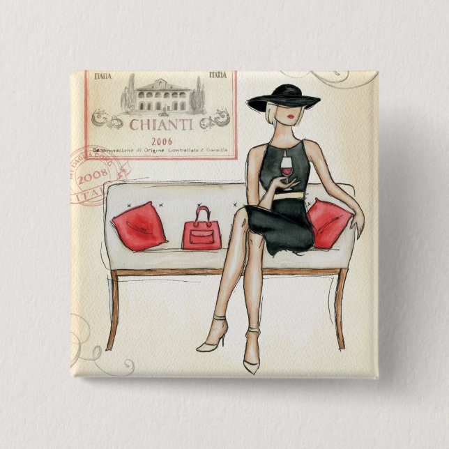 Macaron Carré 5 Cm Femme buvant du vin rouge (Devant)