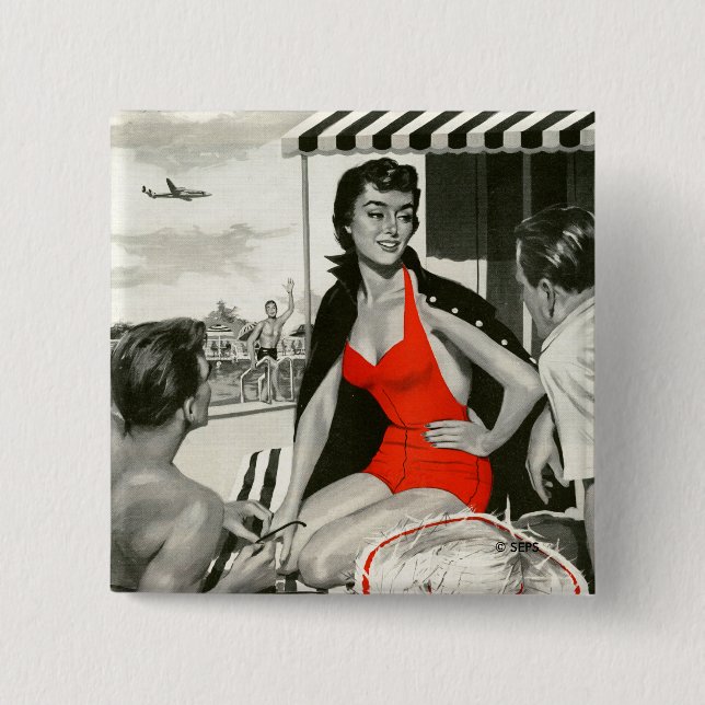 Macaron Carré 5 Cm Femme chaude rouge (Devant)