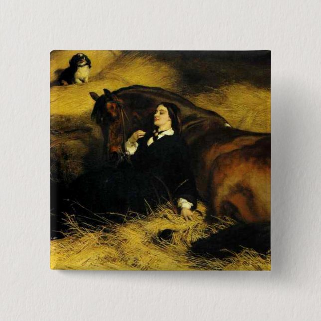 Macaron Carré 5 Cm Femme et Cheval (Devant)