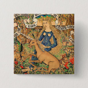 Macaron Carré 5 Cm "Femme sauvage avec la licorne "