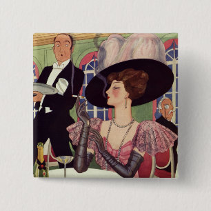 Macaron Carré 5 Cm Femme vintage fumant une cigarette buvant du champ
