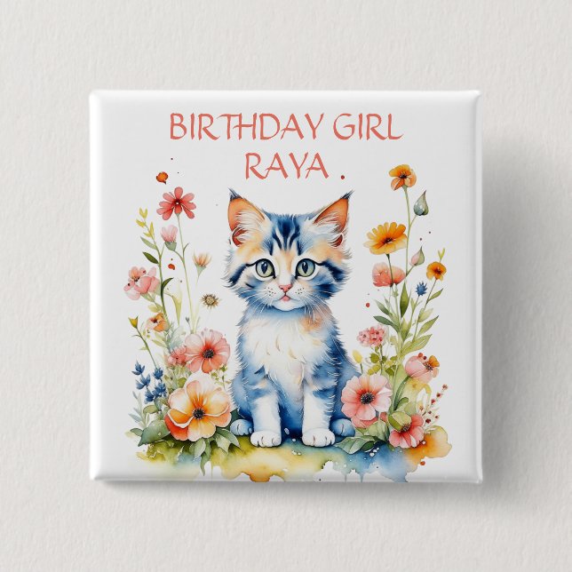 Macaron Carré 5 Cm Fête d'anniversaire de la petite chatte personnali (Devant)