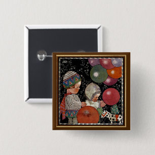 Macaron Carré 5 Cm Fête d'anniversaire d'enfants vintage, ballons et 