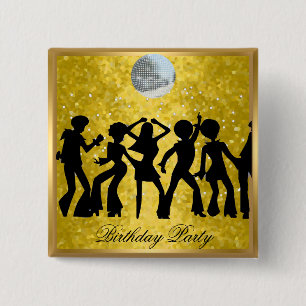 Macaron Carré 5 Cm Fête d'anniversaire Disco 70's Bouton Rétro