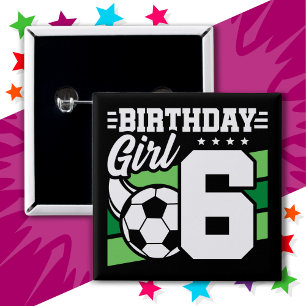 Macaron Carré 5 Cm Fête de football de 6 ans 6e anniversaire fille