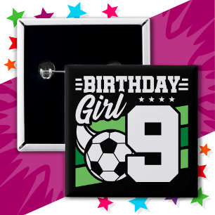 Macaron Carré 5 Cm Fête de football de 9 ans 9e anniversaire fille