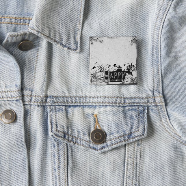 Macaron Carré 5 Cm Fête d'Halloween noir et blanc (En situation)