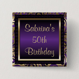 Macaron Carré 5 Cm Fête du 50e anniversaire Métal et or violet
