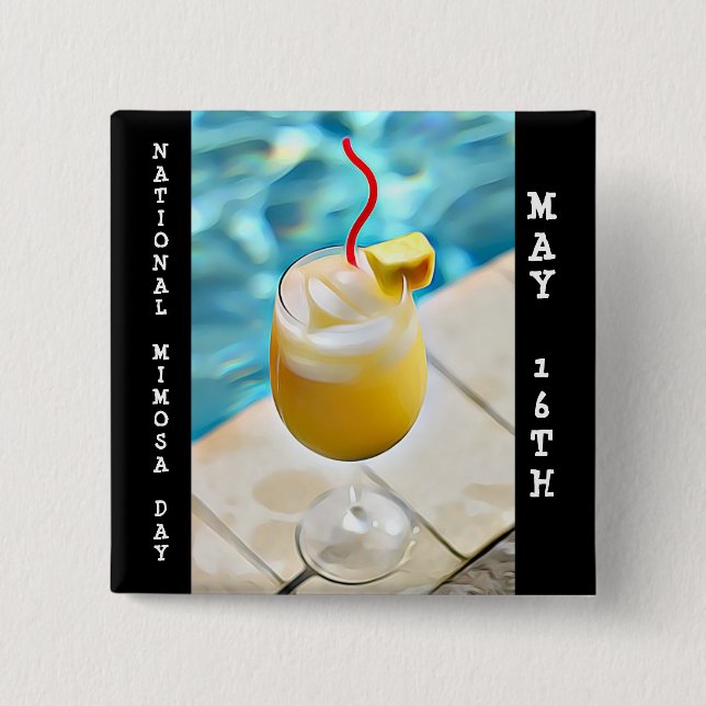 Macaron Carré 5 Cm Fête nationale de Mimosa 16 mai Vacances Boissons (Devant)