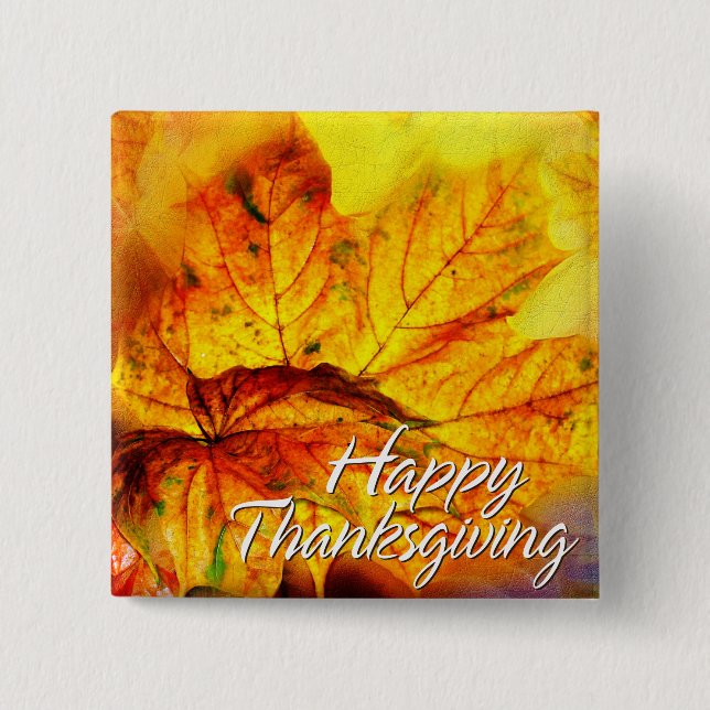 Macaron Carré 5 Cm Feuilles d'automne 4 boutons (Devant)