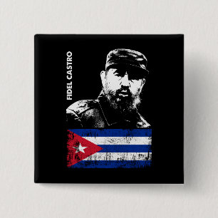 Macaron Carré 5 Cm Fidel Castro Cuba Révolution Drapeau cubain