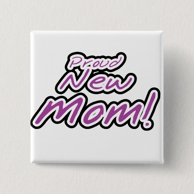Macaron Carré 5 Cm Fière nouvelle maman Purple Texte Tshirts et cadea (Devant)