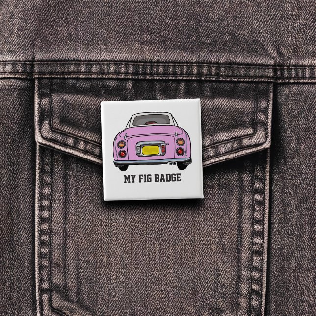 Macaron Carré 5 Cm Figarations Jolie rose Figaro Nom de voiture Bouto (A fun figgy pin button badge to attach to you! Show off your love of pink figaro cars)