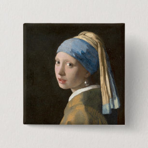 Macaron Carré 5 Cm Fille avec une perle d'oreille-Johannes Vermeer Ar