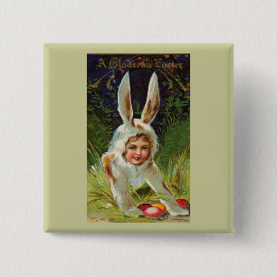Macaron Carré 5 Cm Fille En Costume Lapin Pâques Vintages