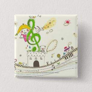 Macaron Carré 5 Cm Fille jouant avec les notes musicales sur la